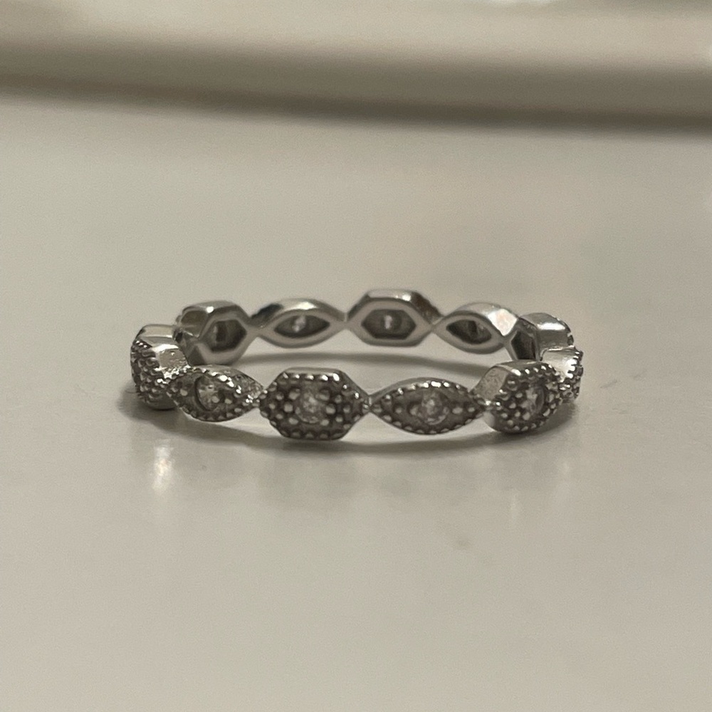 Sterling silver stackable eternity band with CZs size 7.5 - Picture 9 of 9